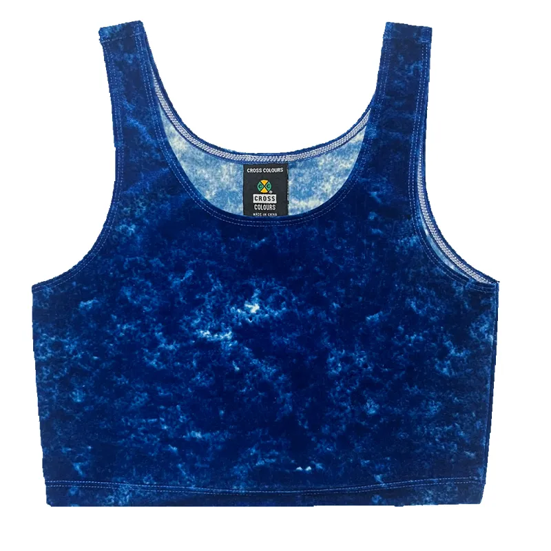 Cross Colours Mineral Wash Velour Crop Tank Top - Mineral Navy sold by Cross Colours