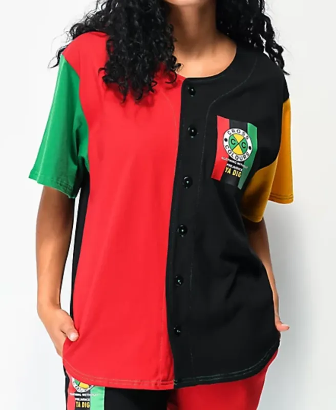Cross Colours  FLAG LOGO COLOR BLOCK  BASEBALL JERSEY sold by Cross Colours