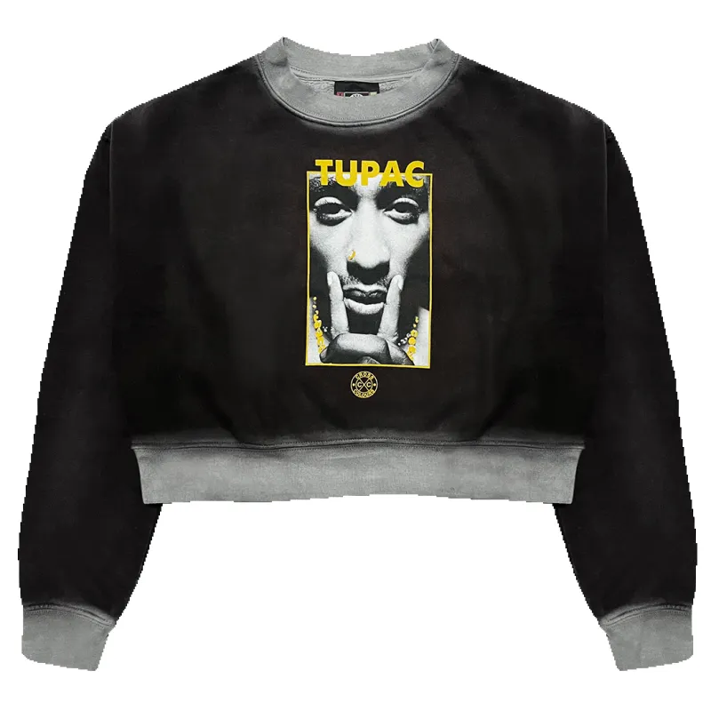 Tupac x Cross Colours Hush Crop Sweatshirt  - Black Ombre sold by Cross Colours
