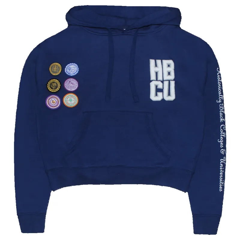 Cross Colours HBCU Patches Crop Hoodie - Navy made by Cross Colours