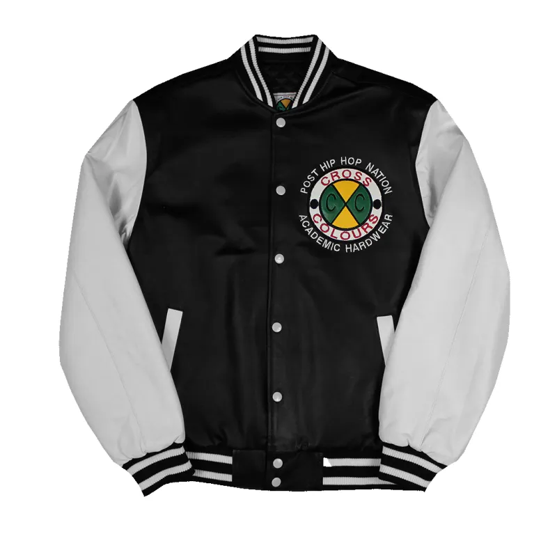 Cross Colours  Do Baseball Leather Jacket  Black/White sold by Cross Colours