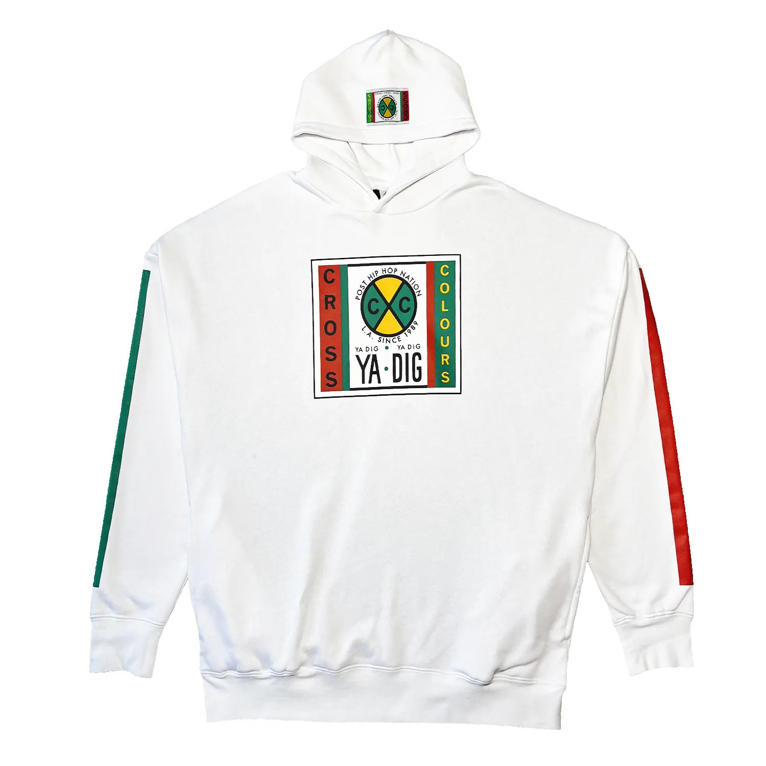 Cross Colours Label Logo Side Pocket Hoodie - White sold by Cross Colours