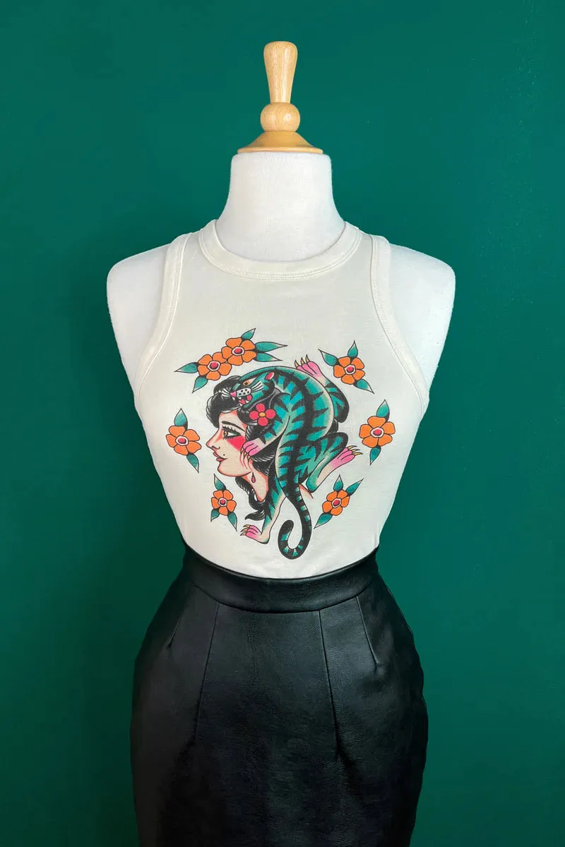 Camisole The blue tiger lady - ivoire (précommande) sold by Vintage Romance