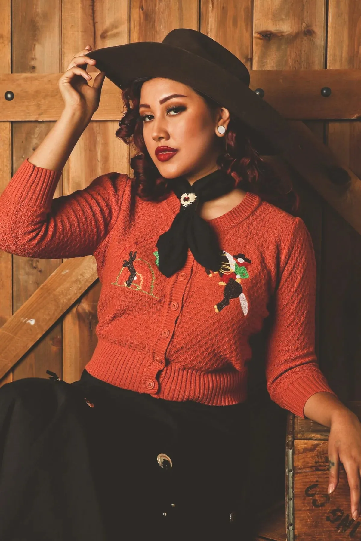 Cardigan head West - orange (précommande) sold by Vintage Romance