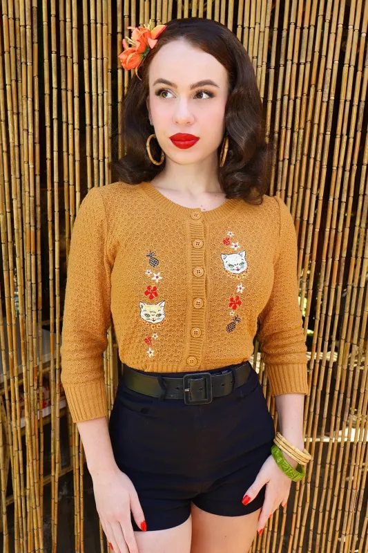 Cardigan Aloha cats cropped - Bronze (précommande) sold by Vintage Romance