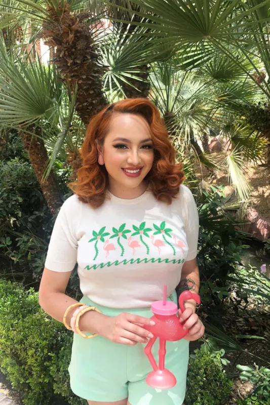 Chandail Flamingos - blanc (Précommande) sold by Vintage Romance