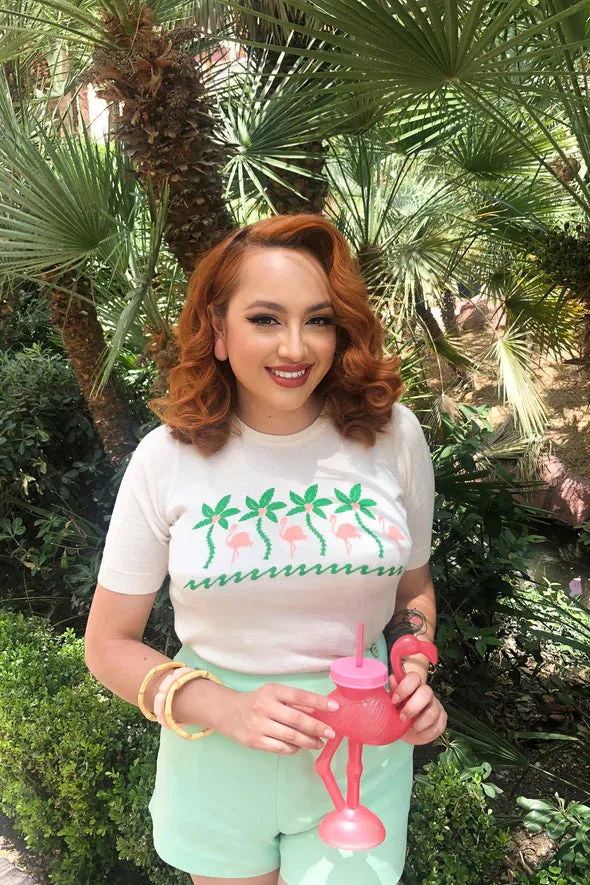 Chandail Flamingos - blanc (Précommande) sold by Vintage Romance