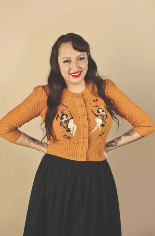 Cardigan Showgirls - moutarde (Précommande) sold by Vintage Romance