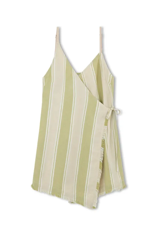 Olive Stripe Organic Cotton Wrap Mini Dress sold by Zulu and Zephyr