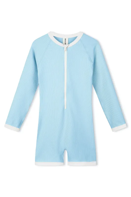 Mini Stripe Rib Surf Suit - Shallow Blue sold by Zulu and Zephyr