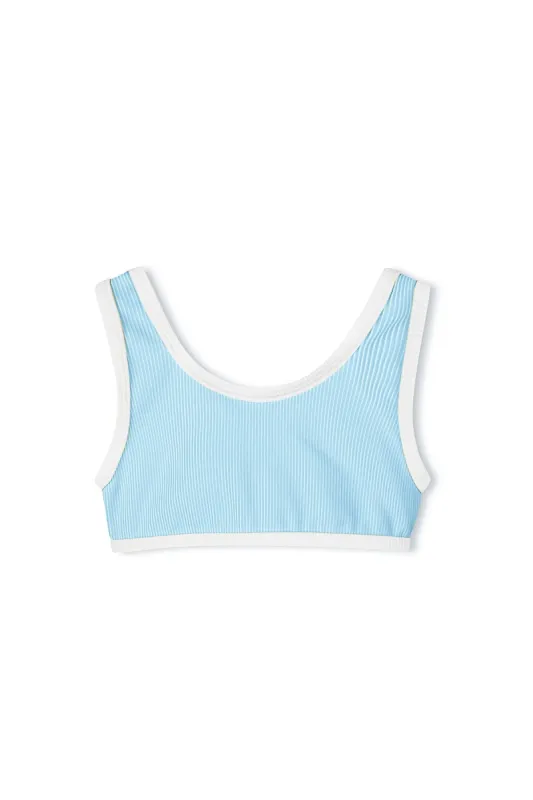 Mini Stripe Rib Scoop Bikini Top - Shallow Blue sold by Zulu and Zephyr
