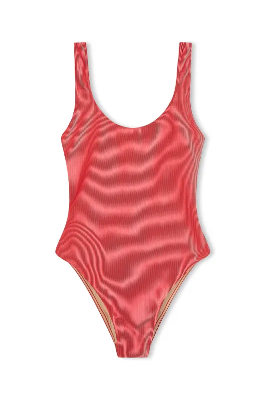 Signature Stripe Scooped Back One Piece - Chilli Red sold by Zulu and Zephyr