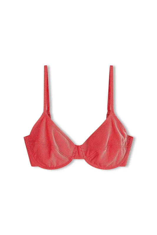 Signature Stripe Balconette Bra Cup Top - Chilli Red sold by Zulu and Zephyr