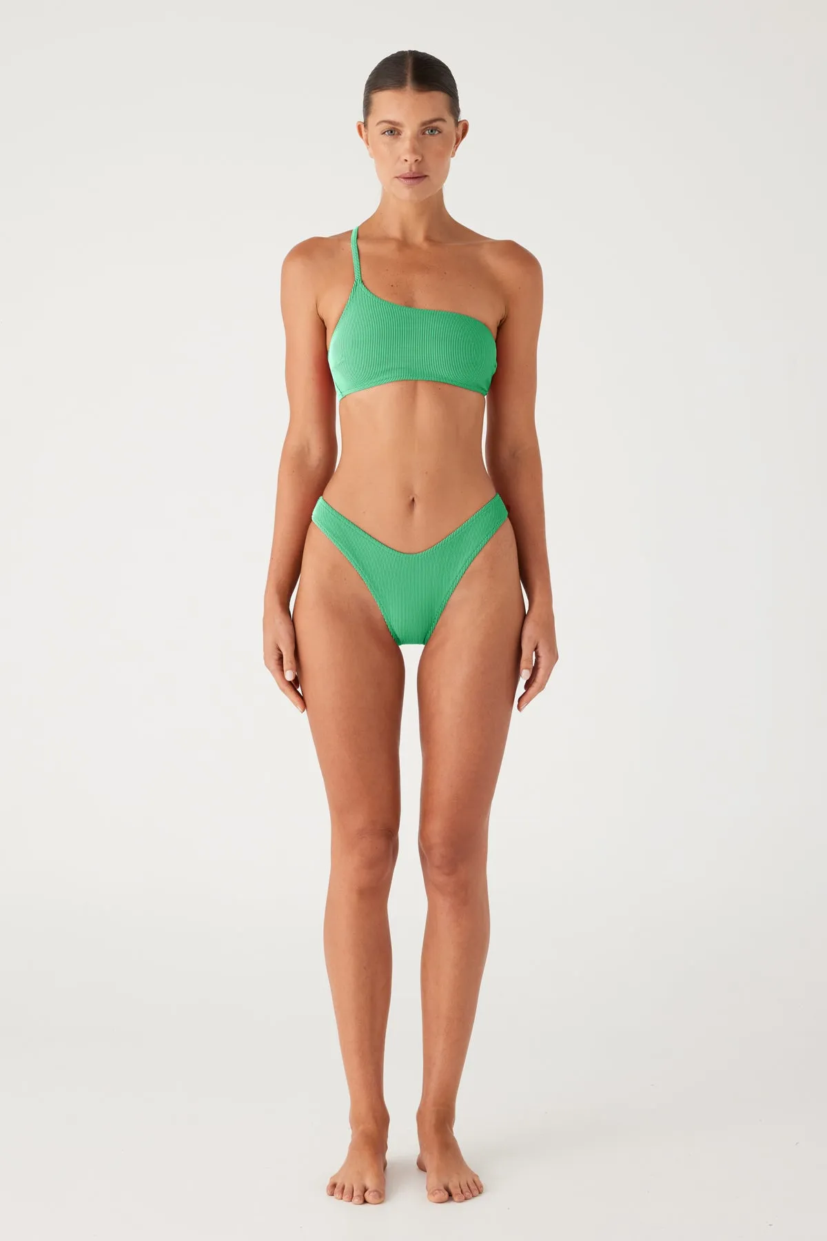 Signature Stripe One Shoulder Bralette - Parrot Green sold by Zulu and Zephyr product image thumbnail 2