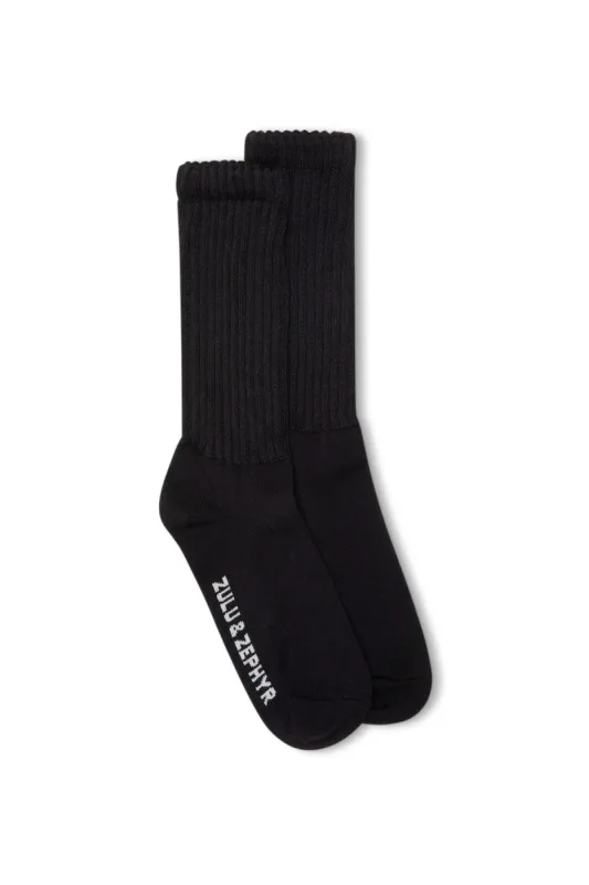 Zulu & Zephyr Rib Logo Socks - Black sold by Zulu and Zephyr