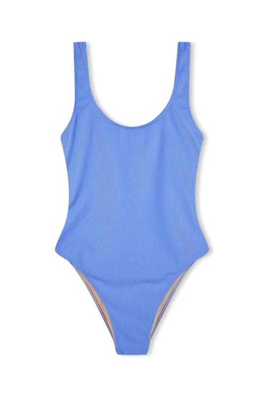 Signature Stripe Scooped Back One Piece - Dolphin Blue sold by Zulu and Zephyr