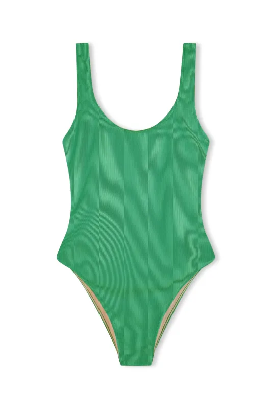 Signature Stripe Scooped Back One Piece - Parrot Green sold by Zulu and Zephyr