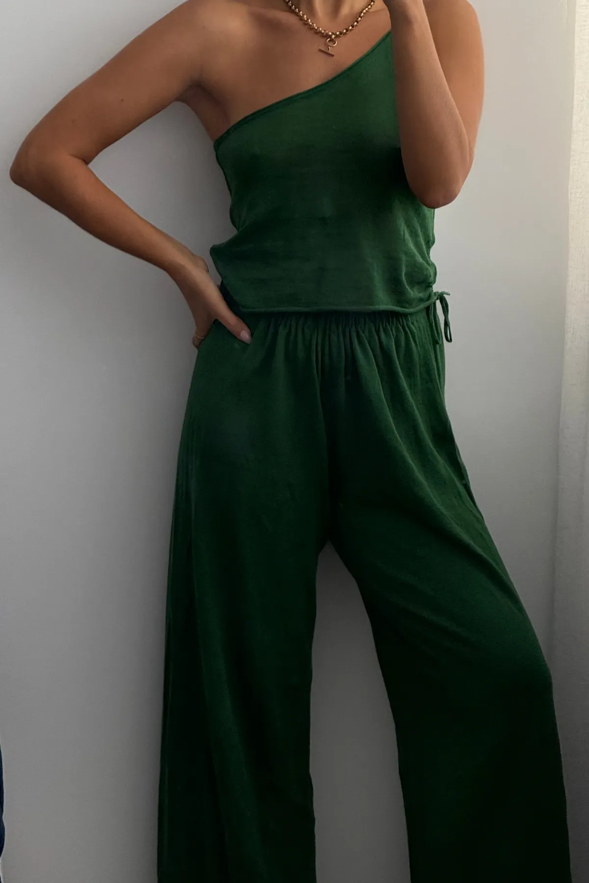 One Shoulder Knit Crop Top - Tallow Green sold by Zulu and Zephyr product image thumbnail 2