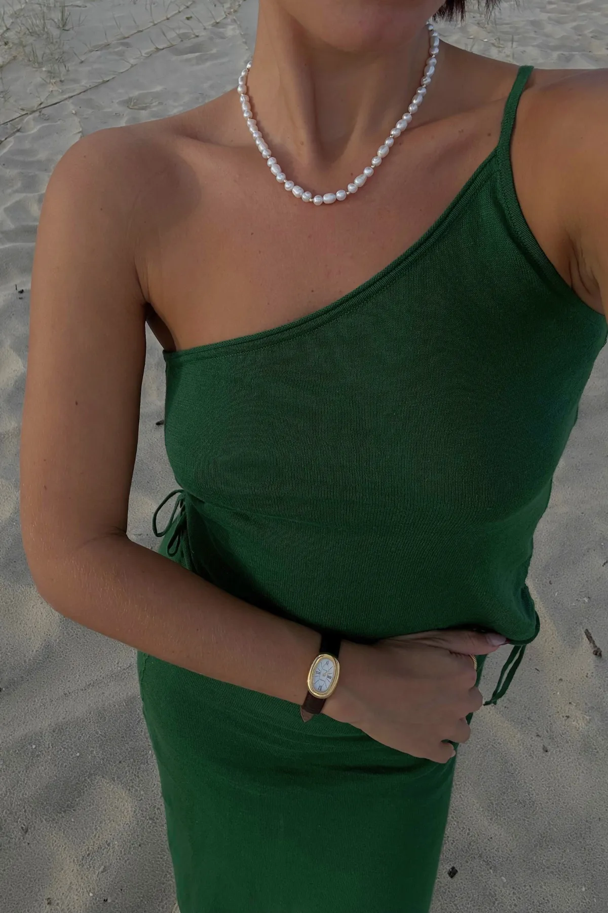 One Shoulder Knit Crop Top - Tallow Green sold by Zulu and Zephyr product image thumbnail 3