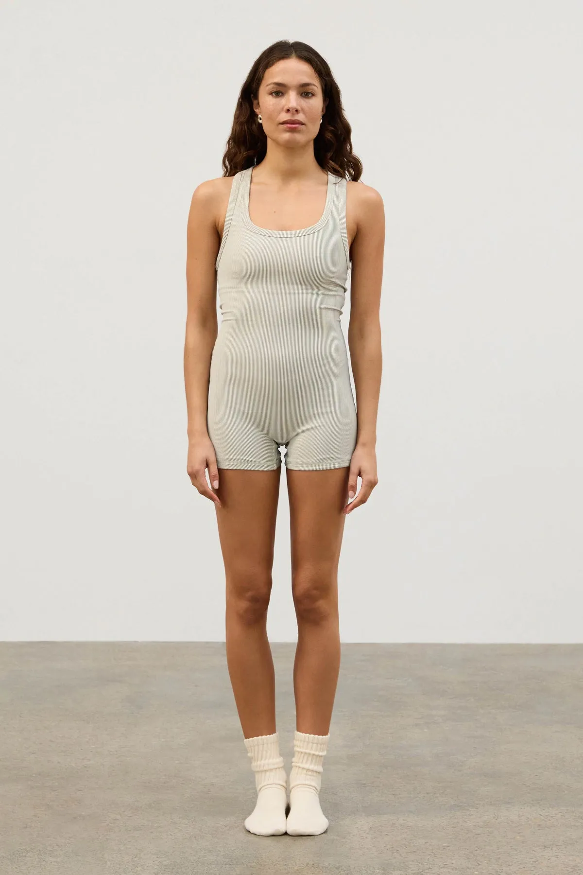 Stripe Rib Racer Back Bodysuit - Coconut sold by Zulu and Zephyr