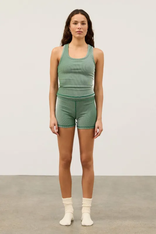 Stripe Rib Racer Back Tank - Tallow Green sold by Zulu and Zephyr