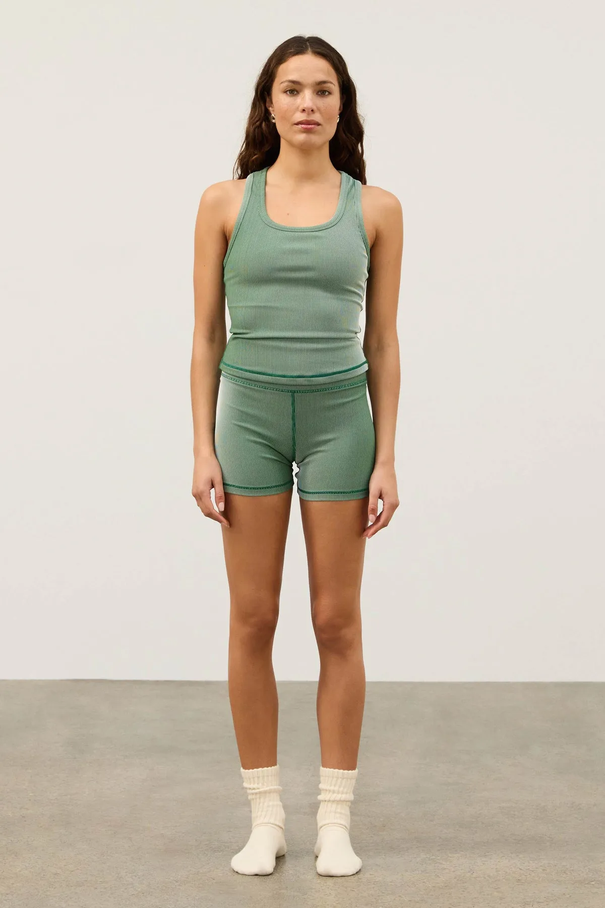 Stripe Rib 4 inch Bike Short - Tallow Green sold by Zulu and Zephyr