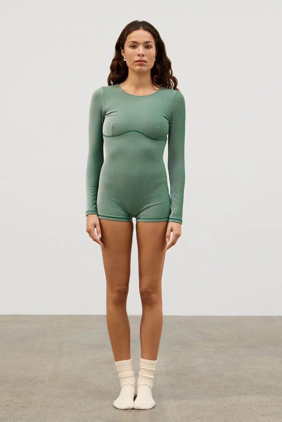 Stripe Rib Bodysuit - Tallow Green sold by Zulu and Zephyr