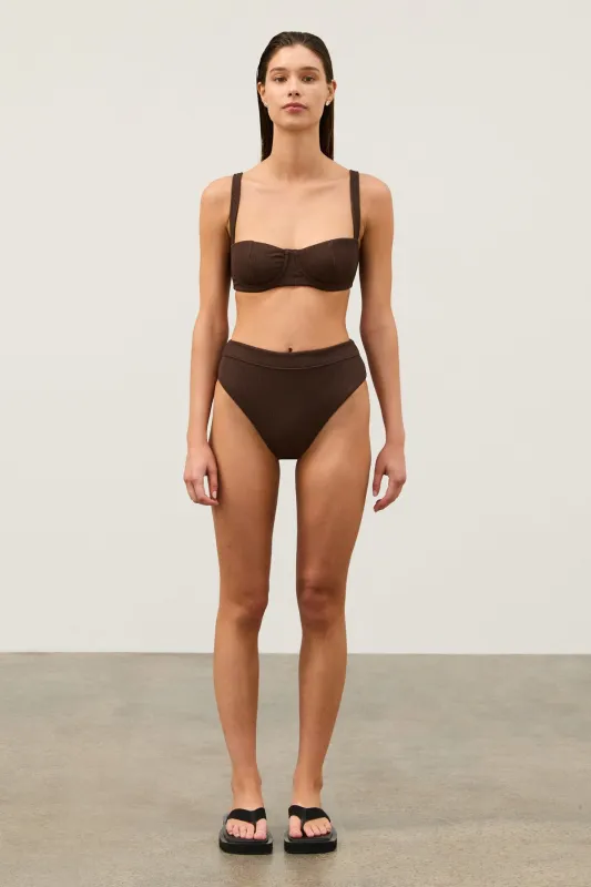 Cocoa Textured High Cut Brief sold by Zulu and Zephyr