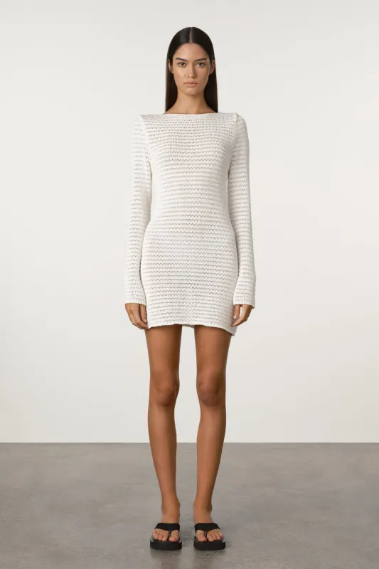 Crochet Lattice Knit Mini Dress - White sold by Zulu and Zephyr