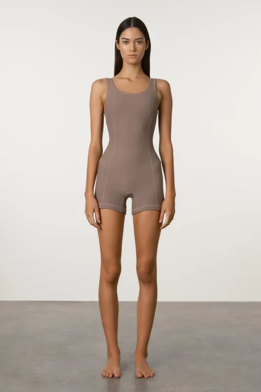 Waffle Panelled Bodysuit - Carob sold by Zulu and Zephyr