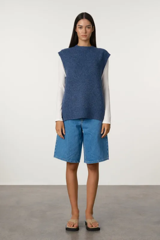 Indigo Blue Merino Wool Blend Knit Vest sold by Zulu and Zephyr