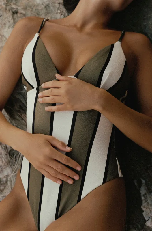 Olive Stripe One Piece sold by Zulu and Zephyr