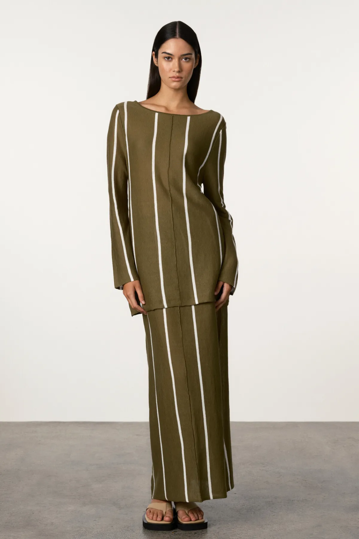 Olive Pinstripe Knit Skirt sold by Zulu and Zephyr product image thumbnail 2