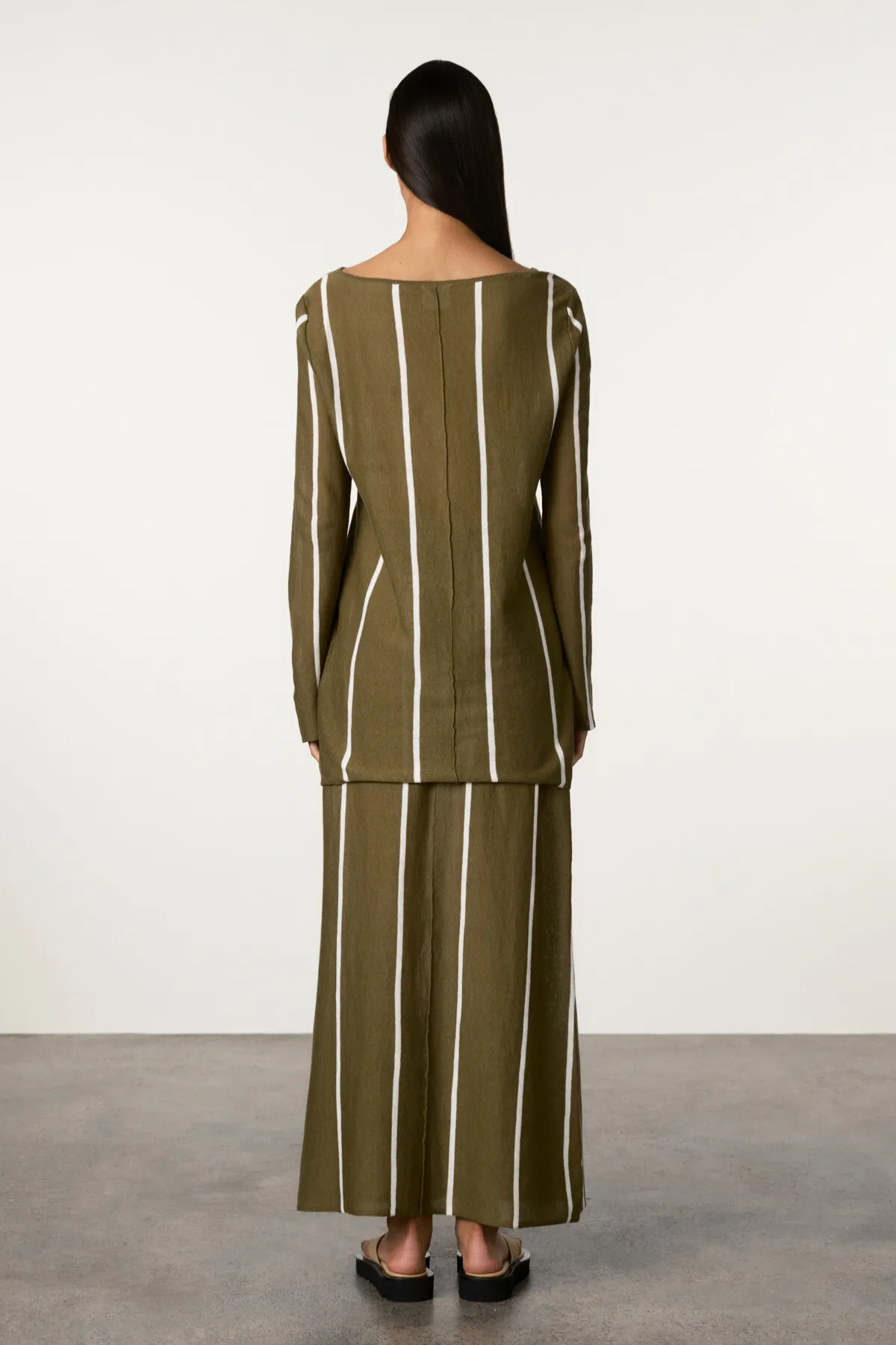 Olive Pinstripe Knit Skirt sold by Zulu and Zephyr product image thumbnail 3