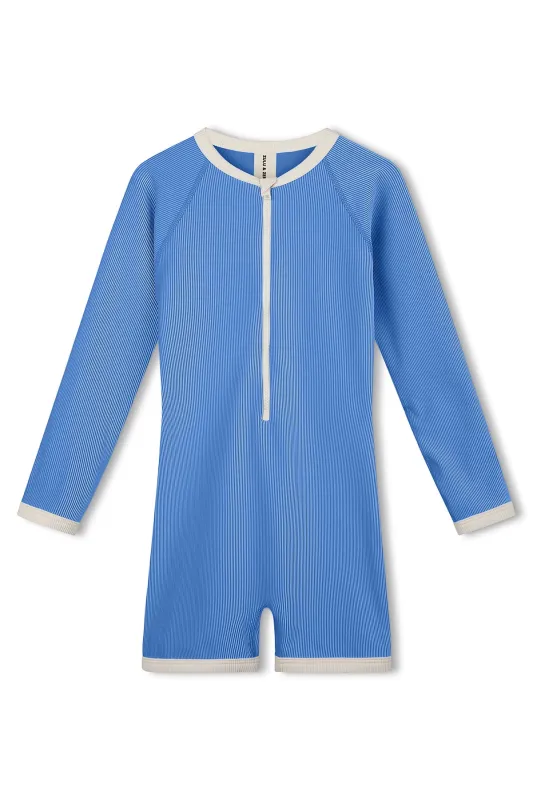 Mini Stripe Rib Surf Suit - Sky sold by Zulu and Zephyr