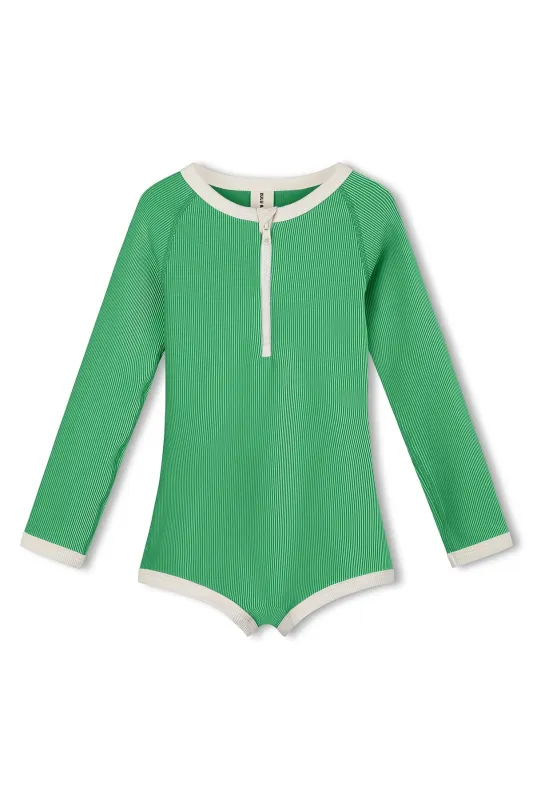 Mini Stripe Rib Rashie Onesie - Parrot Green sold by Zulu and Zephyr