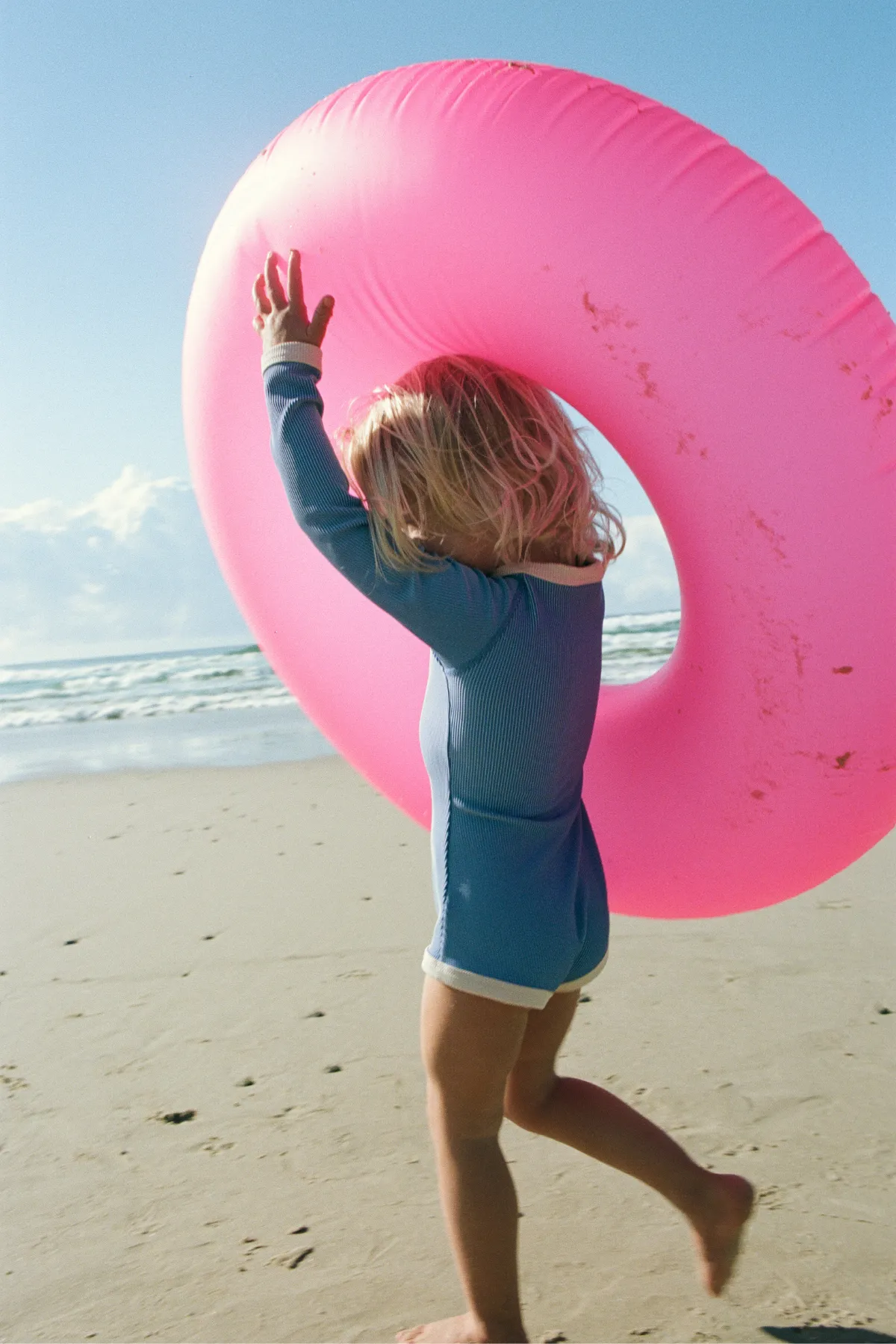 Mini Stripe Rib Rashie Onesie - Sky sold by Zulu and Zephyr