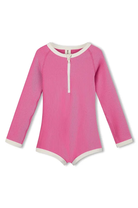 Mini Stripe Rib Rashie Onesie - Shell Pink sold by Zulu and Zephyr