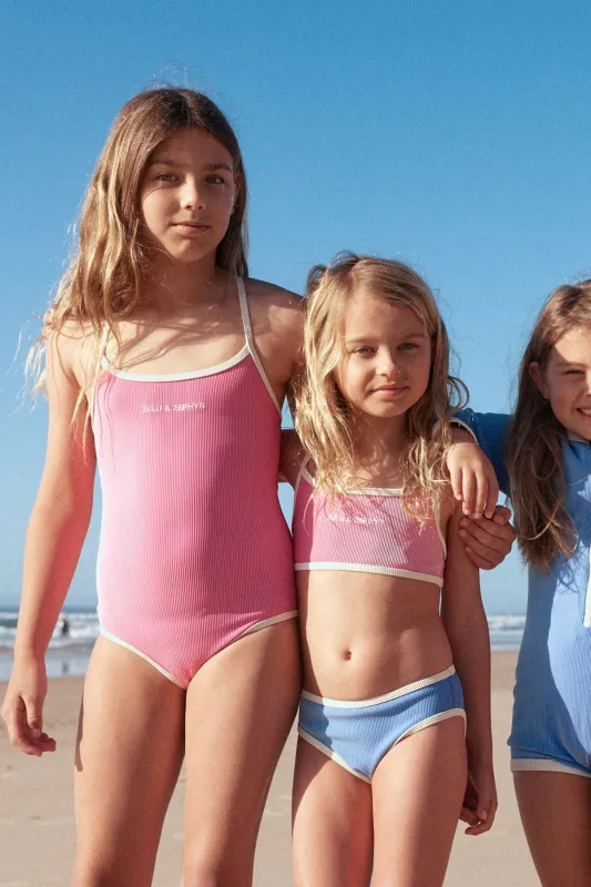 Mini Stripe Rib Logo One Piece - Shell Pink sold by Zulu and Zephyr