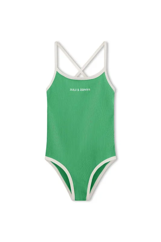 Mini Stripe Rib Logo One Piece - Parrot Green sold by Zulu and Zephyr