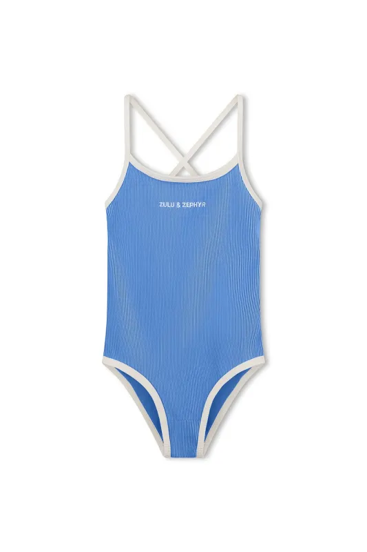 Mini Stripe Rib Logo One Piece - Sky sold by Zulu and Zephyr