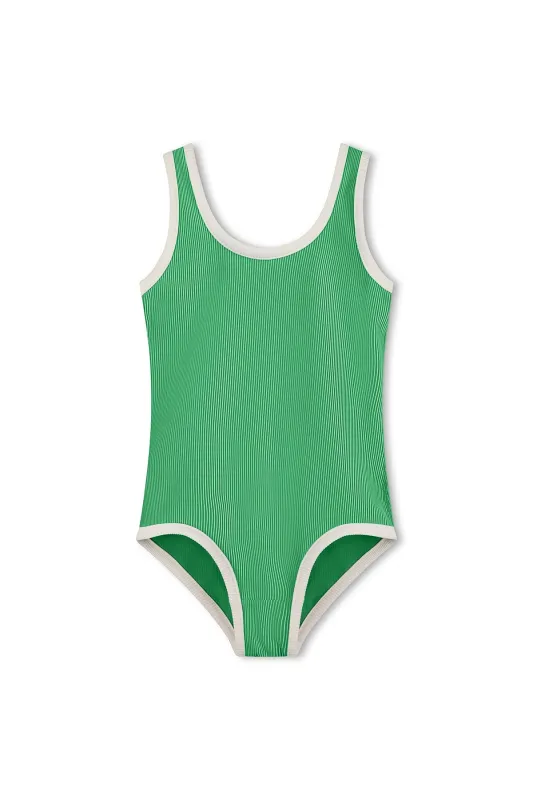 Mini Stripe Rib Scoop One Piece - Parrot Green sold by Zulu and Zephyr