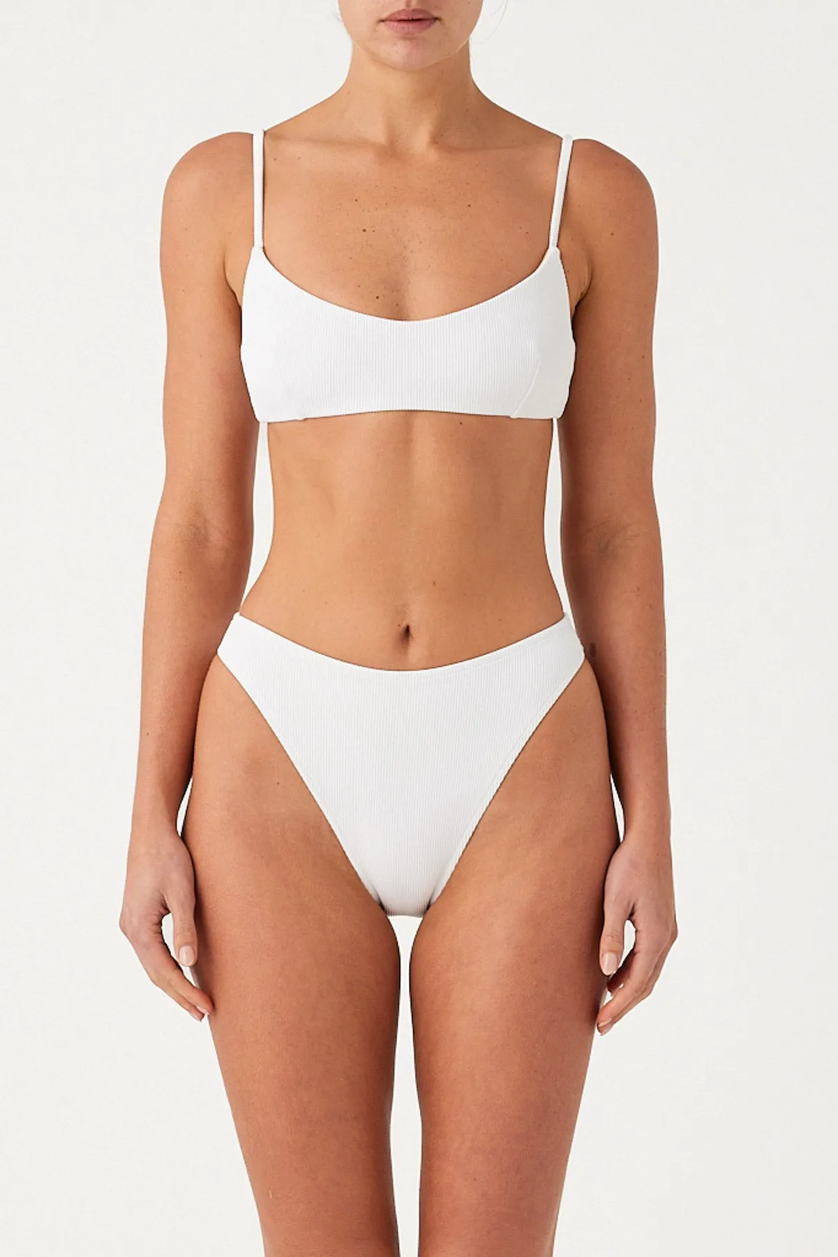 Signature Stripe High Cut Brief - White sold by Zulu and Zephyr