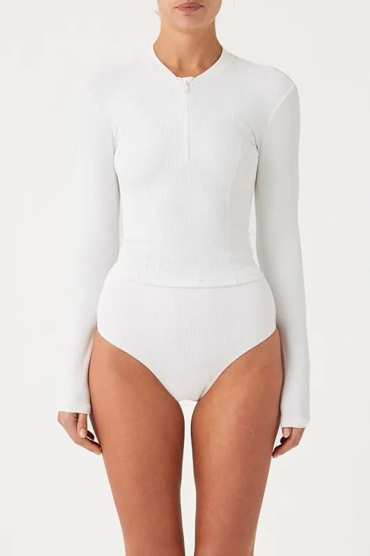 Signature Stripe Long Sleeve Rash Guard - White sold by Zulu and Zephyr