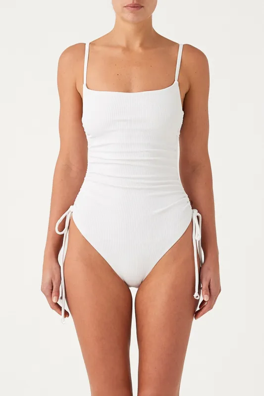 Signature Stripe Gathered One Piece - White sold by Zulu and Zephyr