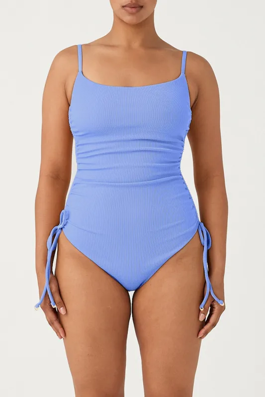 Signature Stripe Gathered One Piece - Sky sold by Zulu and Zephyr