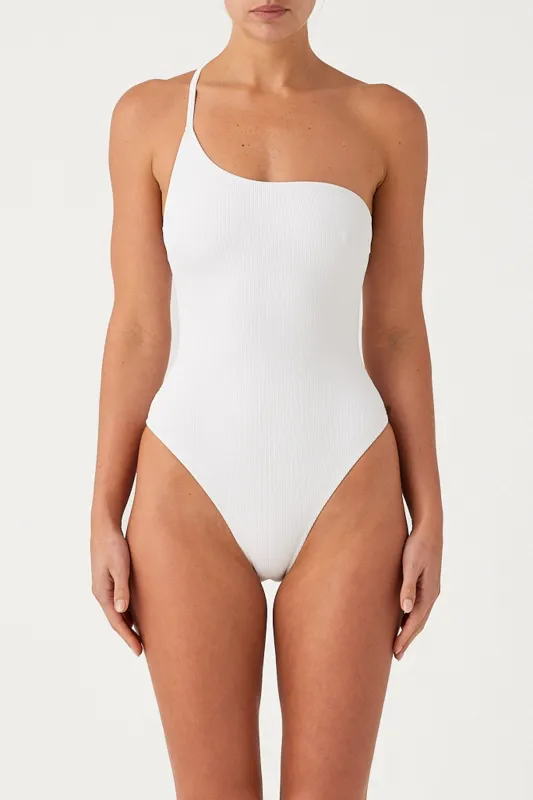 Signature Stripe One Shoulder One Piece - White sold by Zulu and Zephyr