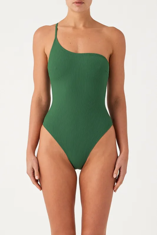 Signature Stripe One Shoulder One Piece - Tallow Green sold by Zulu and Zephyr
