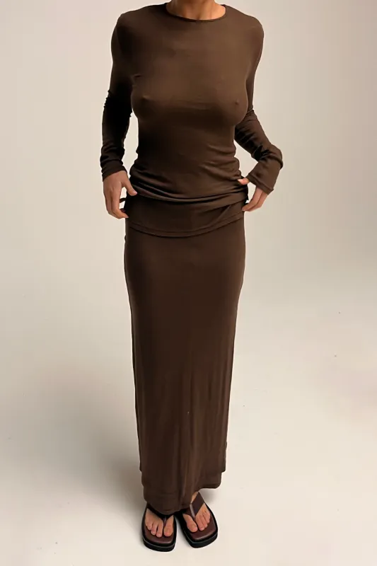 Rib Hemp Jersey Skirt - Chocolate sold by Zulu and Zephyr