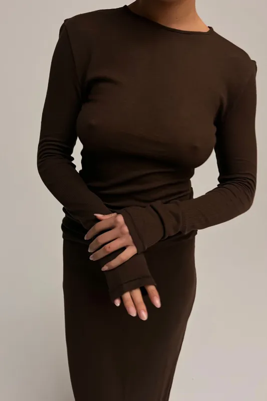 Rib Hemp Jersey Long Sleeve Top - Chocolate sold by Zulu and Zephyr